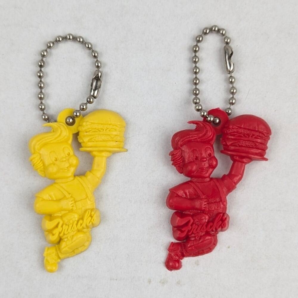 Frisch’s Big Boy Hamburger Keychain Lot Red Yellow Plastic Ball Chain